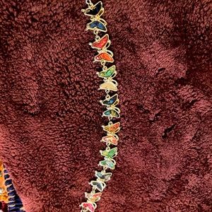 Vintage 90’s dangle mosaic butterfly bracelet with string clasp
